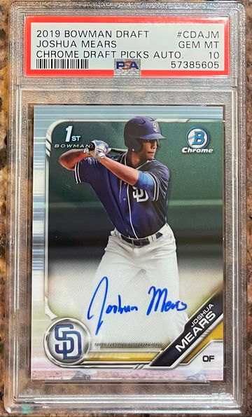2019 Bowman Chrome Draft Joshua Mears PSA 10 Auto Padres