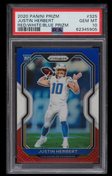 2020 PANINI PRIZM RED WHITE BLUE JUSTIN HERBERT ROOKIE RC #325 PSA 10 GEM MINT