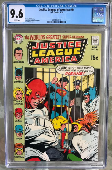 JUSTICE LEAGUE OF AMERICA #81 CGC 9.6 -- WHITE PAGES; NEAL ADAMS COVER; DILLIN