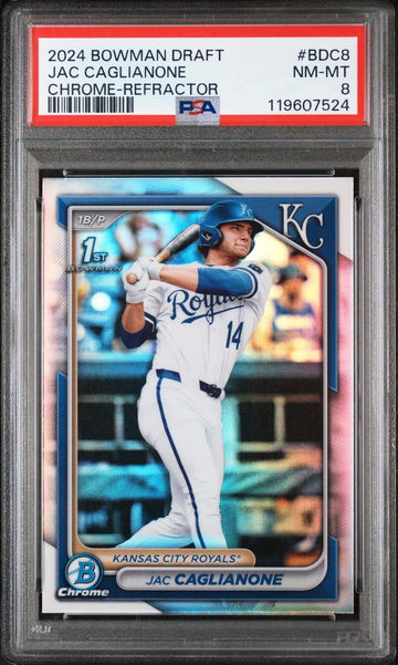 2024 Topps Bowman Draft Chrome Refractor Jac Caglianone #BDC8 PSA 8