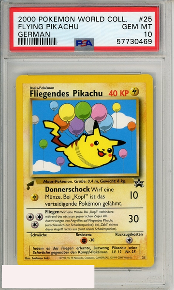 2000 POKEMON PIKACHU WORLD COLLECTION FLYING PIKACHU #25 GERMAN PSA 10