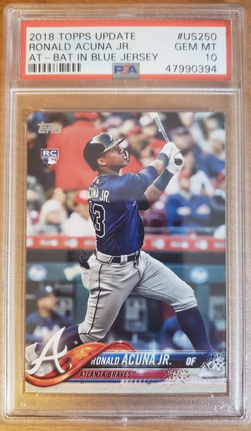2018 TOPPS UPDATE US250 RONALD ACUNA JR PSA 10 BAT IN BLUE JERSEY