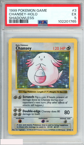 1999 POKEMON GAME CHANSEY HOLO #3 SHADOWLESS PSA 5 EX