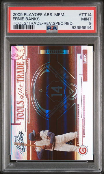 2005 ERNIE BANKS PLAYOFF ABSOLUTE MEMORABILIA TOOLS OF THE TRADE TOOLS/TRADE-REV.SPEC.RED #TT14 PSA 9 BL.D1.28