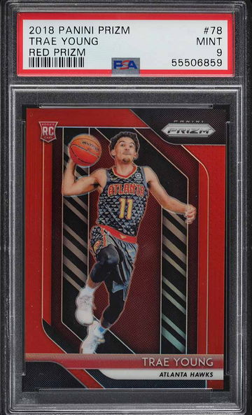 2018 PANINI PRIZM RED PRIZMS TRAE YOUNG ROOKIE /299 #78 PSA 9 MINT