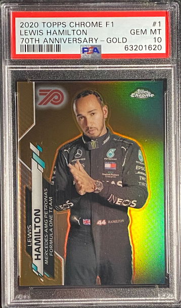 2020 Topps Chrome F1 Lewis Hamilton Gold 70th Anniversary Refractor Formula PSA 10