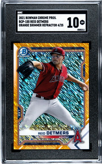 2021 Bowman Chrome Prospects BCP-155 Reid Detmers Orange Shimmer Refractor 4/25 SGC 10!