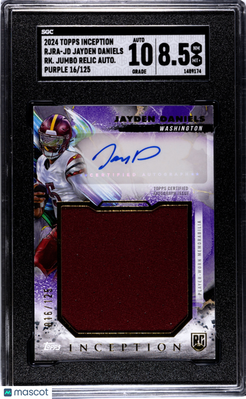 2024 Topps Inception Jayden Daniels #RJRA-JD Rookie Jumbo Relic Autograph Purple SGC 8.5 Auto 10