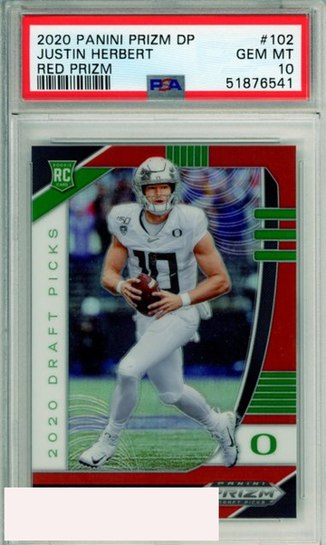 2020 PANINI PRIZM DRAFT PICKS JUSTIN HERBERT #102 RED PRIZM ROOKIE PSA 10 GEM MT
