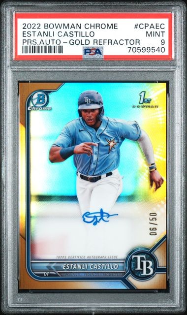 Psa 9 2020 Bowman Chrome Autographs Estanli Castillo Gold /50
