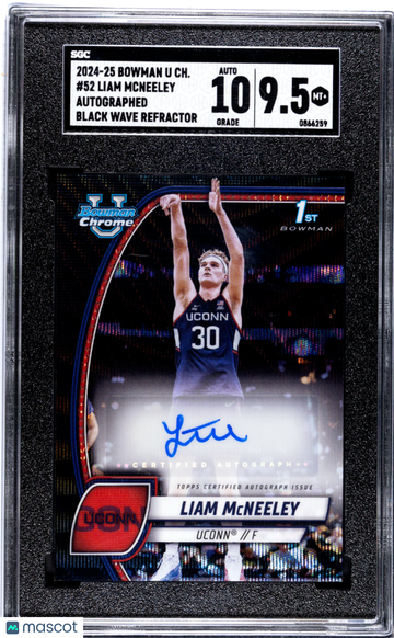 2024 Bowman U Chrome Liam Mcneeley #52 Autograph Black Wave Refractor SGC 9.5 Auto 10