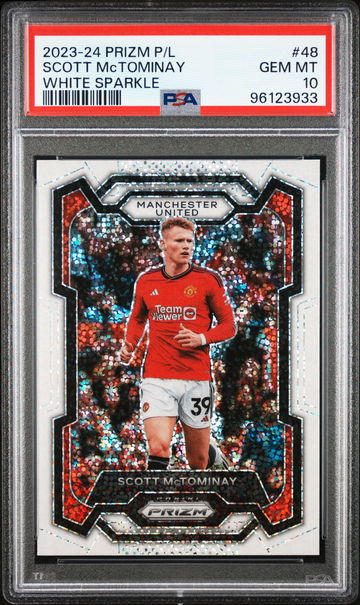 2023-24 PRIZM PREMIER LEAGUE SCOTT MCTOMINAY WHITE SPARKLE SSP #48 PSA 10