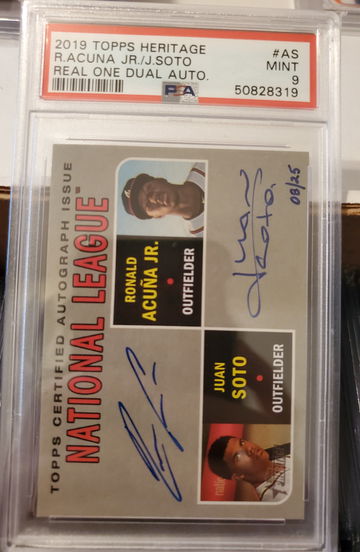 2019 Topps Heritage Ronald Acuna Juan Soto Dual Auto 08/25 PSA 9 POP 3