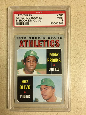 1970 Topps #381 Athletics Rookies PSA 9 MINT BOBBY BROOKS MIKE OLIVO
