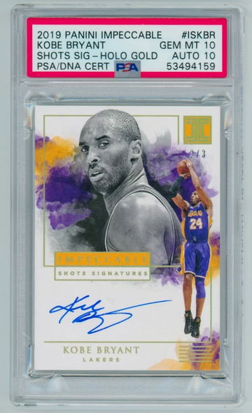 2019 Panini Impeccable Kobe Bryant Shots Signatures Holo Gold Auto #/3 PSA 10