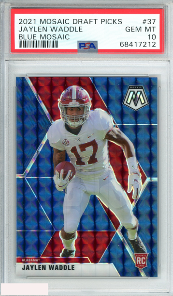 2021 PANINI MOSAIC DP JAYLEN WADDLE #37 BLUE MOSAIC 69 OF 75 POP 2! RC PSA 10