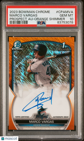 2023 Bowman Chrome Auto Marco Vargas #CPAMVA Orange Shimmer PSA 10