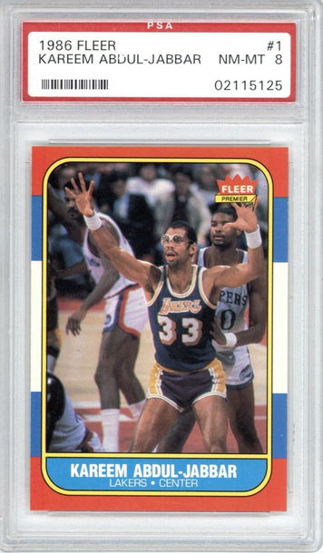 1986 FLEER BASKETBALL #1 KAREEM ABDUL-JABBAR PSA 8 NM-MT