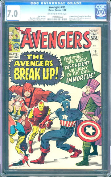 Avengers #10 (1964) CGC 7.0 - O/w to white; 1st Immortus app.; Stan Lee & Kirby