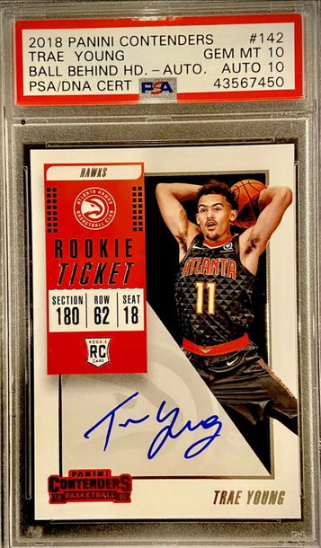 2018 Panini Contenders Trae Young Auto Ball Behind Head RC Dual Grade PSA 10 POP 4