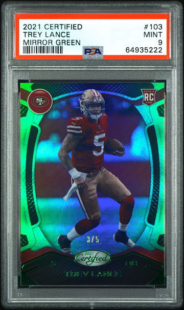 2021 Leaf Certified Trey Lance Mirror Green 3/5 PSA 9