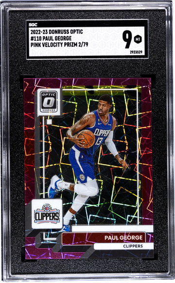 2022-23 Panini Donruss Optic Pink Velocity Prizm Paul George #110 /79 SGC 9