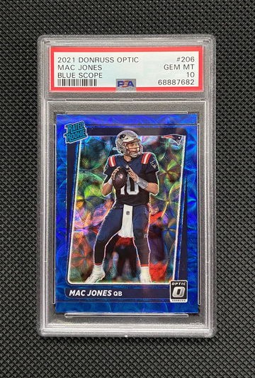 2021 Panini Donruss Optic Mac Jones Blue Scope Prizm Rated Rookie RC #206 PSA 10