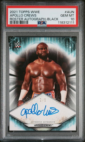 2021 Topps WWE Roster Autograph Black Apollo Crews #AUN /5 PSA 10
