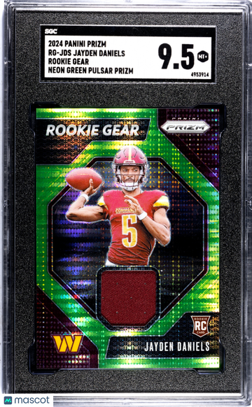 2024 Panini Prizm Jayden Daniels #RG-JDS Rookie Gear Neon Green Pulsar SGC 9.5