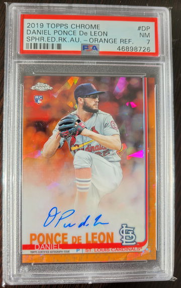 2019 Topps Chrome Sapphire Daniel Ponce De Leon Auto Orange Refractor /25 PSA 7 Cardinals