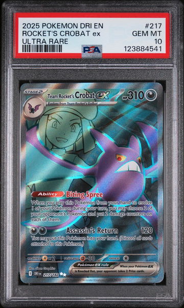 2025 Pokemon Destined Rivals Ultra Rare Team Rocket's Crobat Ex #217 /182 PSA 10
