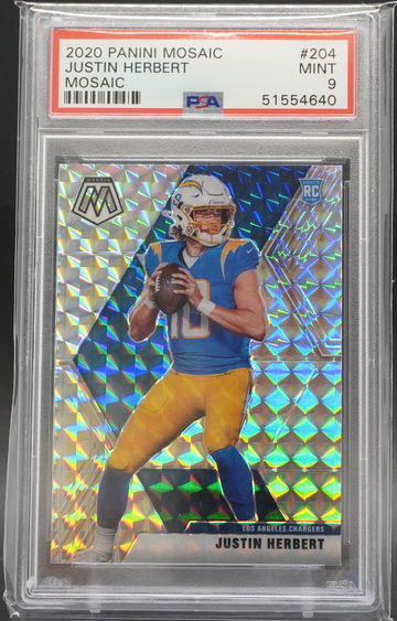 2020 Panini Mosaic #204 Justin Herbert Prizm PSA 9