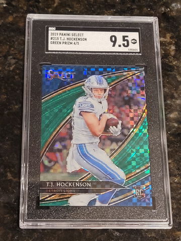2019 TJ Hockenson Select Field Level Green PRIZM #/5 (SGC 9.5)