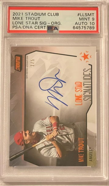 2021 Stadium Club Mike Trout Lone Star Signatures Orange 1/5! PSA 9/10 POP 1!