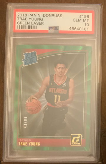 Trae Young 2018 Donruss GREEN LASER RC 43/99 PSA 10 Hawks