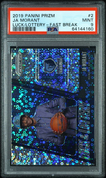 🚨🦁2019-20 Prizm Ja Morant Luck of the Lottery Fast Break Prizm RC #2 PSA 9🍀👻