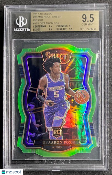 De'Aaron Fox 2017-18 Select Prizms Die Cut Neon Green #175 Rookie RC /65 BGS 9.5