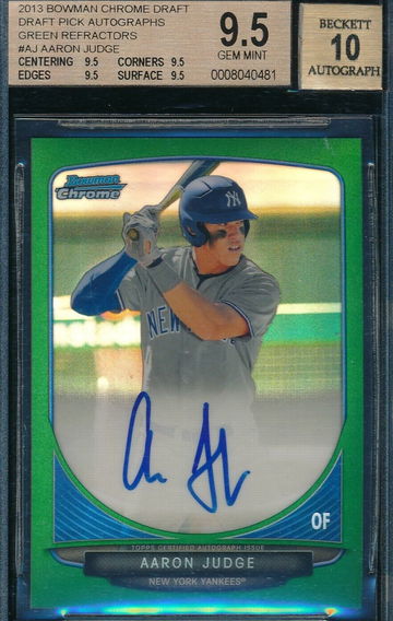 BGS 9.5/10 GEM MINT Aaron Judge Autograph Auto 2013 Bowman Chrome Autographs Green Refractor /99 #AJ