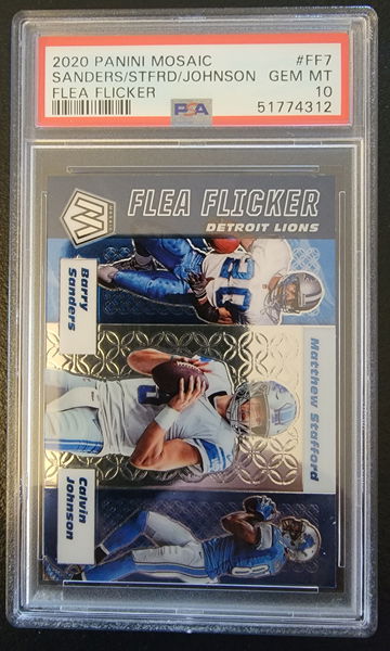 2020 Mosaic Flea Flicker Detroit Lions Sanders/Stafford/Johnson PSA 10