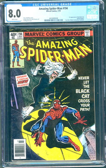 Amazing Spider-Man #194 (1979) CGC 8.0 -- White pages; 1st app. of Black Cat