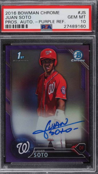 2016 Bowman Chrome Juan Soto Auto Purple Refractor PSA 10 Pop 19