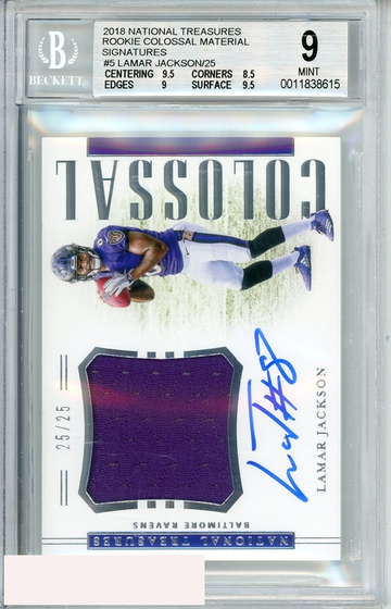 2018 NATL TREASURES ROOKIE COLOSSAL SIGS LAMAR JACKSON #RCS-LJ BGS 9