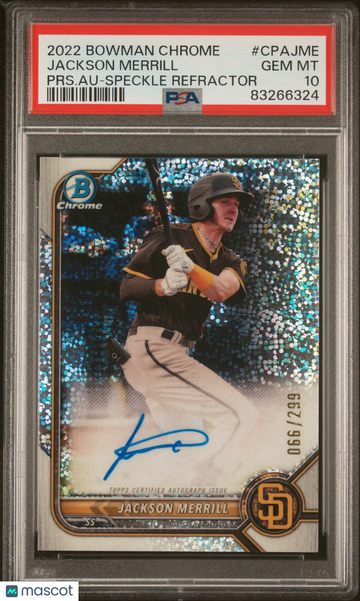 PSA 10 2022 Bowman Chrome #CPAJME Jackson Merrill Speckle Refractor Auto /299