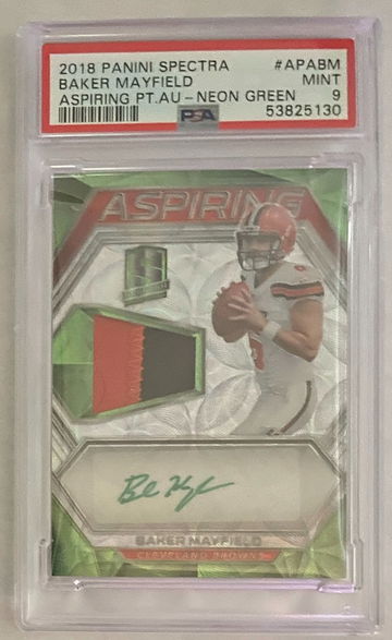 2018 Panini Spectra NFL Baker Mayfield /25 Browns RPA /25 Neon Green PSA 9