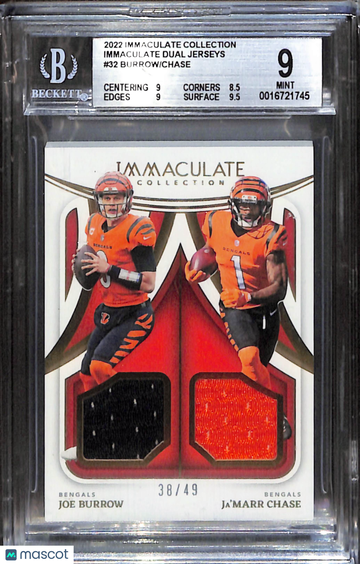 2022 Immaculate Collection Immaculate Dual Jerseys Ja'Marr Chase Joe Burrow #32 /Ja'Marr BGS 9