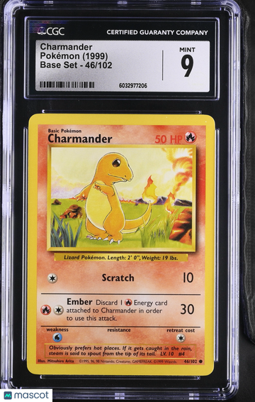 1999 Pokémon Base Set Charmander CGC 9 #46/102