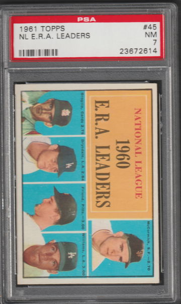 1961 Topps National League Earned Run Average Leaders, PSA 7