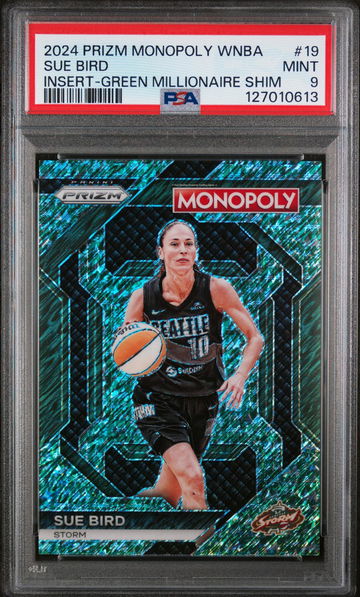 2024 Panini Prizm Monopoly WNBA Insert Green Millionaire Shimmer Sue Bird #19 /20 PSA 9
