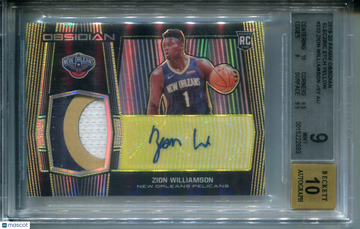 2019 Panini Obsidian Electric Etch Yellow Zion Williamson JSY #232 BGS 9 Auto 10