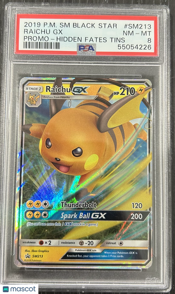 2019 Pokemon SM Black Star Promo Raichu GX Promo-Hidden Fates Tins PSA 8 #SM213